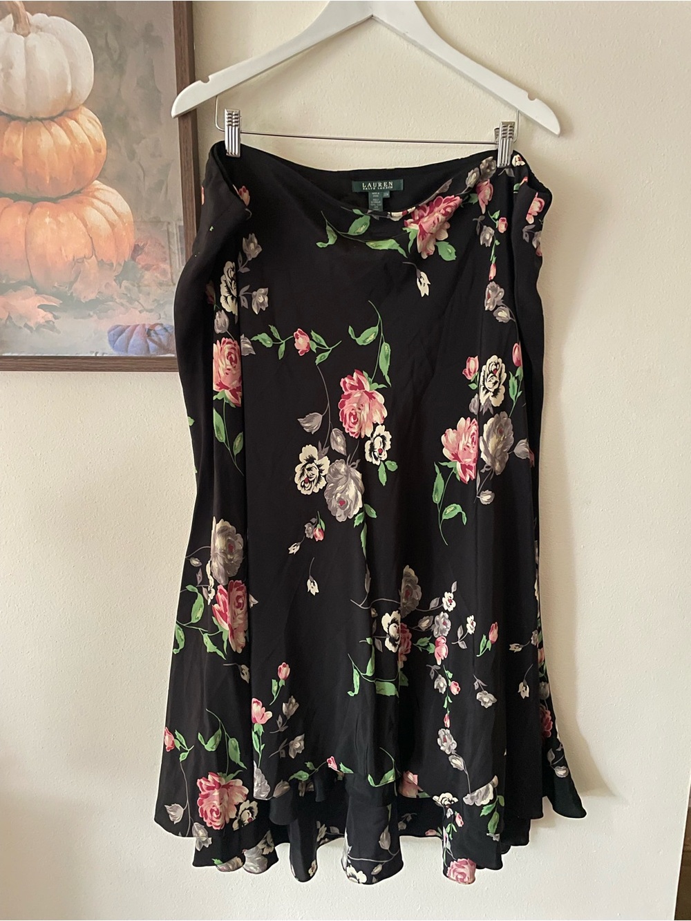 Lauren Ralph Lauren 90s Y2K Vintage 100% Silk Floral Maxi Skirt Plus Size 20W